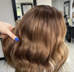 Warm Copper Brunette Balayage Colour Correction on Medium Length Hair