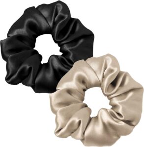 2 pack of black & coffee silk scrunchie elasticated hair ties